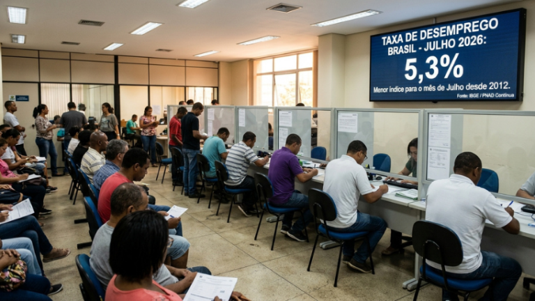Desemprego cai para 5,3% no Brasil: o que o menor índice de julho revela sobre trabalho e renda Desemprego cai para 5,3% no Brasil: o que o menor índice de julho revela sobre trabalho e renda